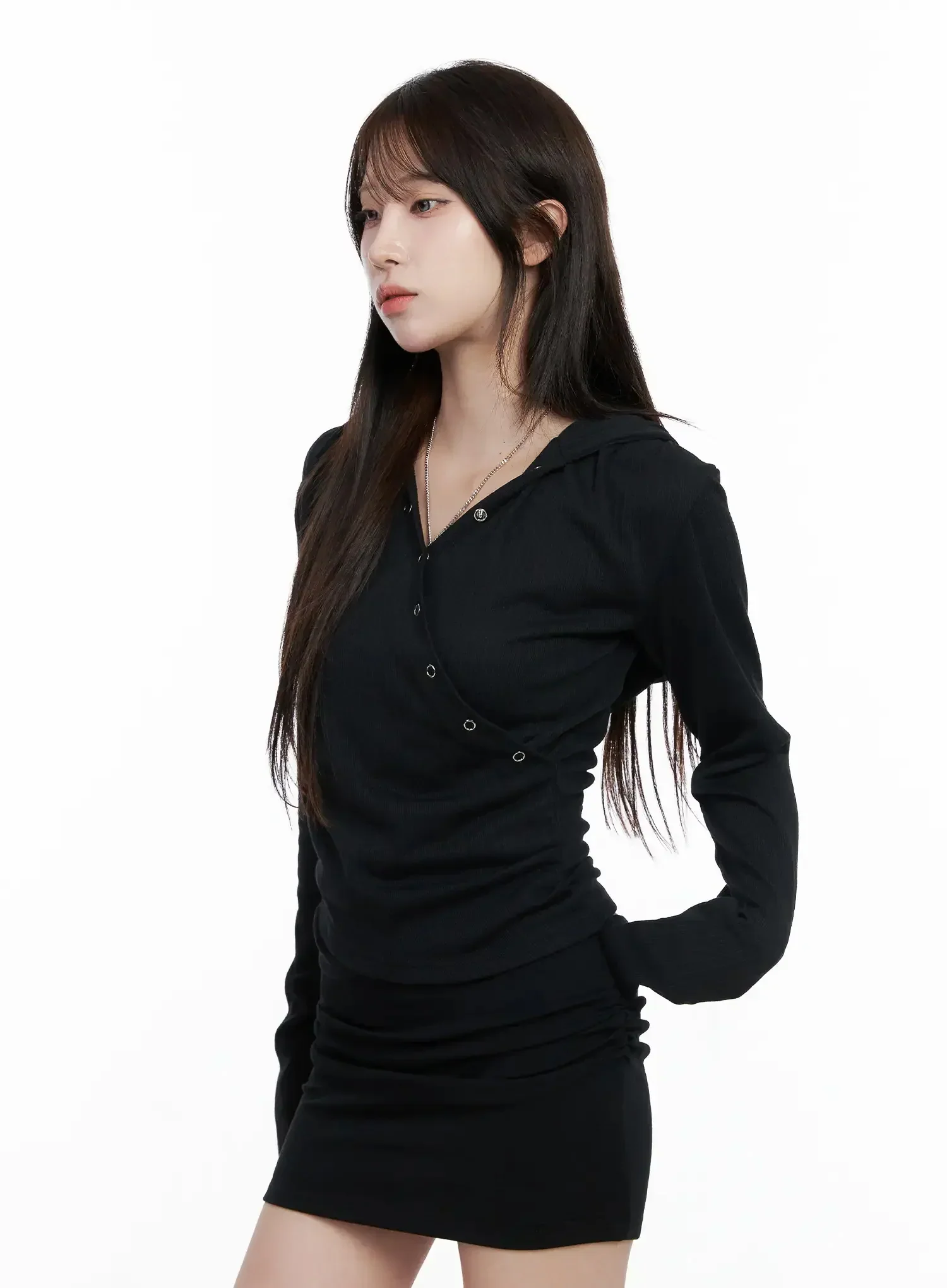 Snap Button Long Sleeve Hooded Top CS530 - Image 9