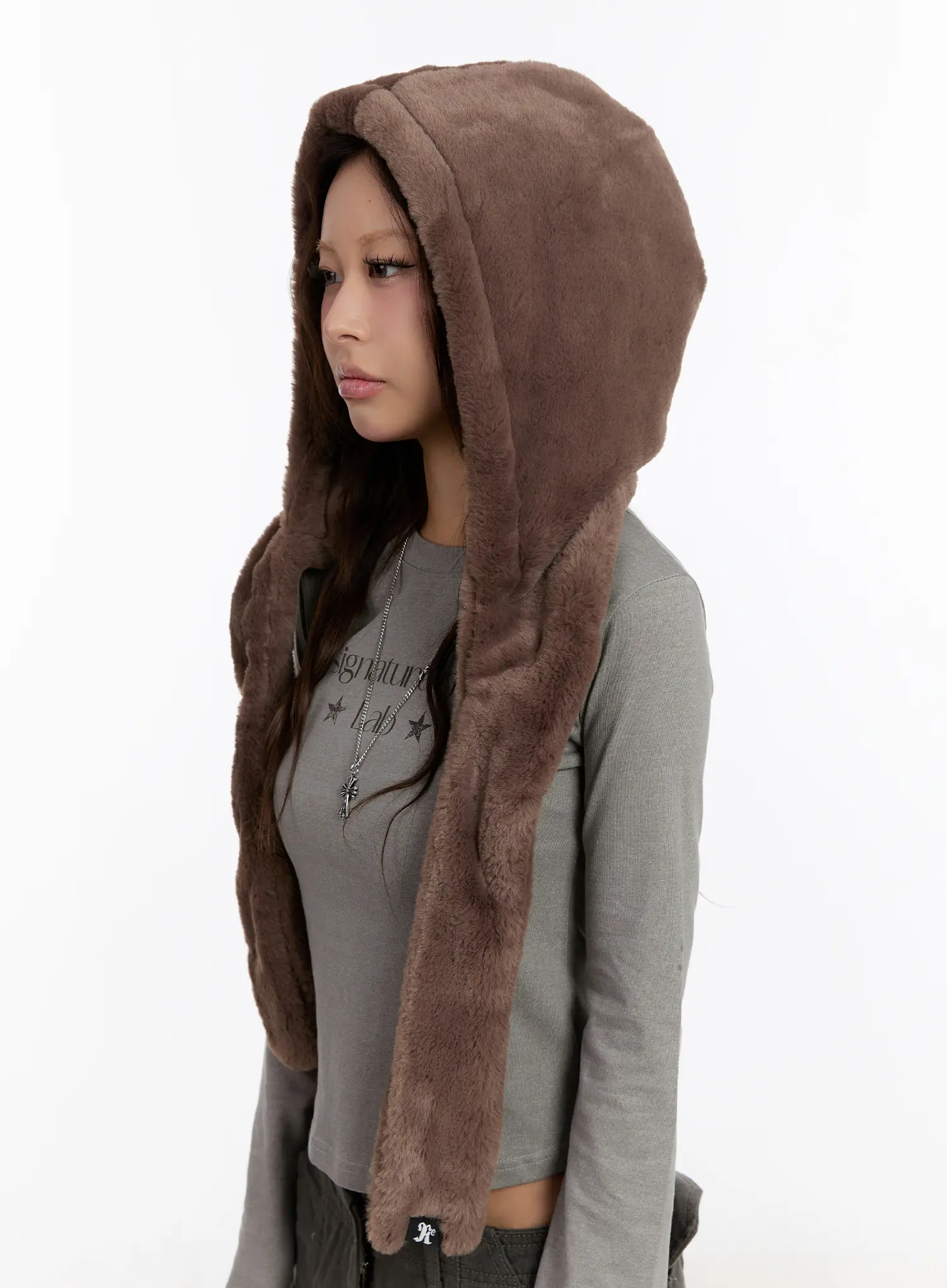 Soft Faux Fur Hooded Scarf CN527 - Image 5