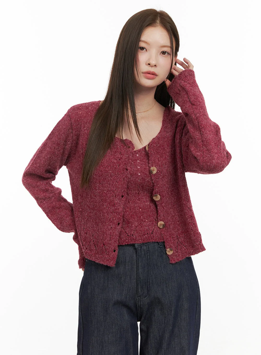 Soft Touch Buttoned Cardigan & Cami Set OD412 - Image 9