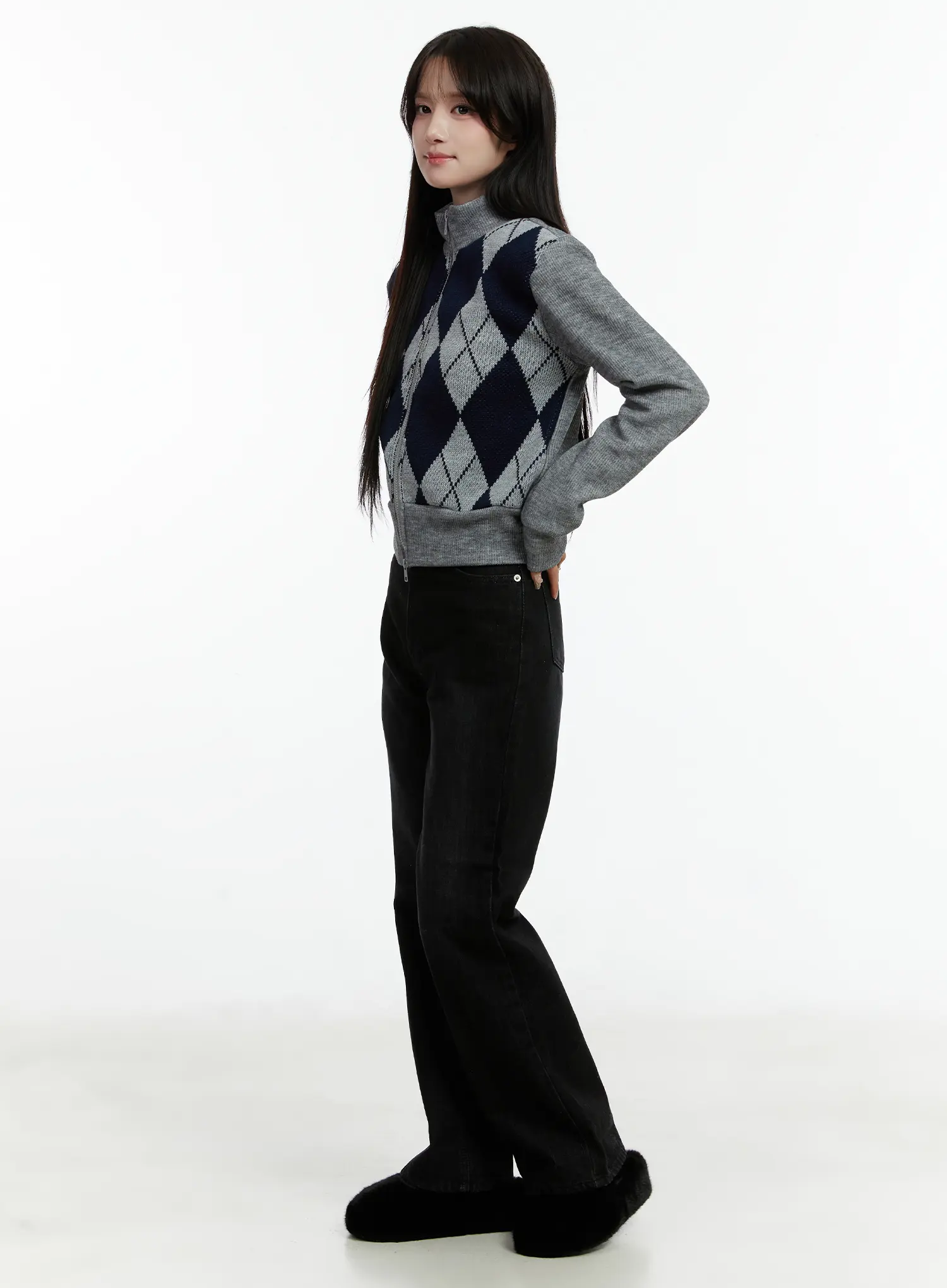 Sole Fleece-Lined Washed High-Waist Bootcut Jeans CD523 - Image 4