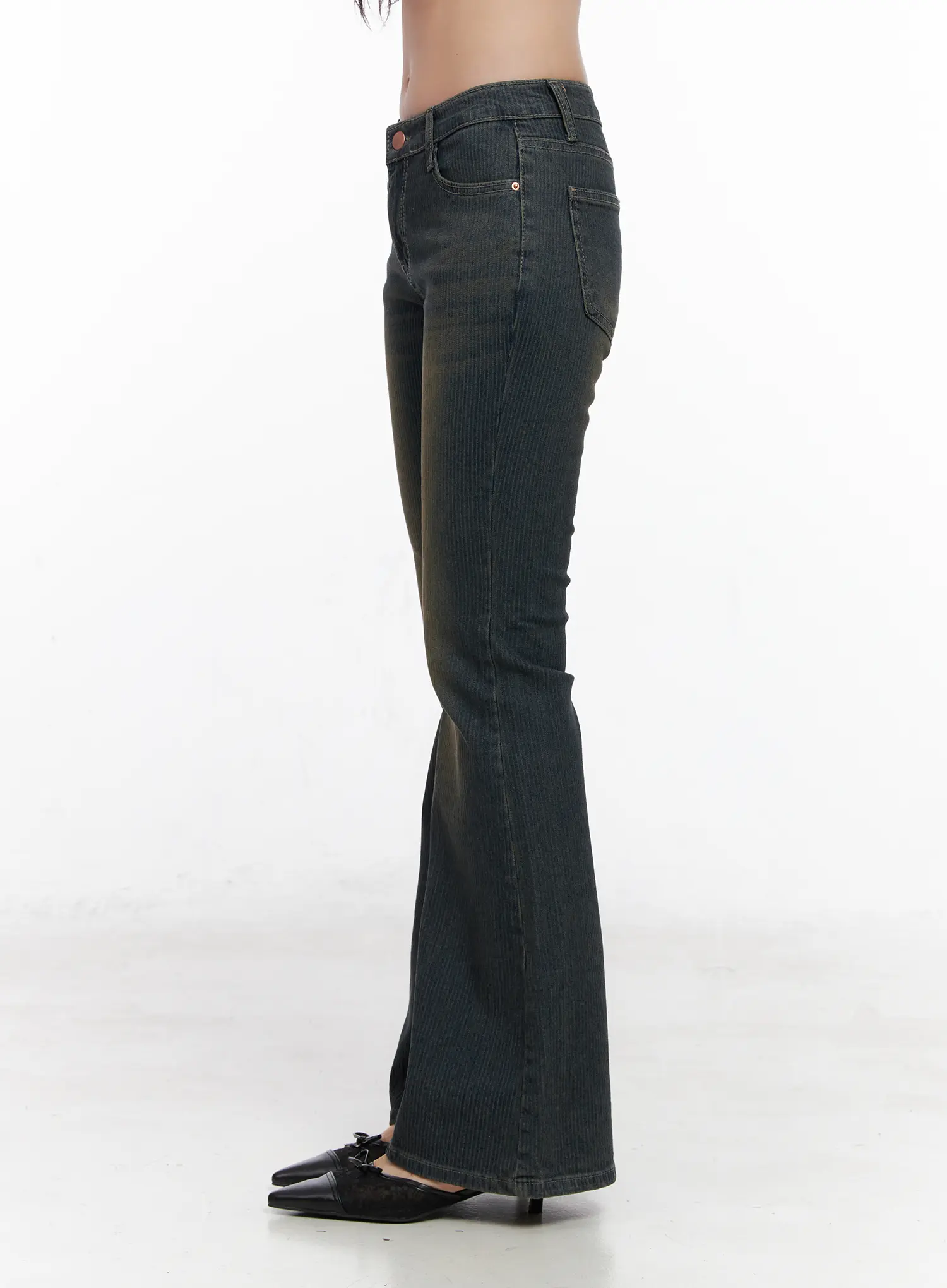 Soleil Hip Pad Stripe Flared Jeans CN512 - Image 3