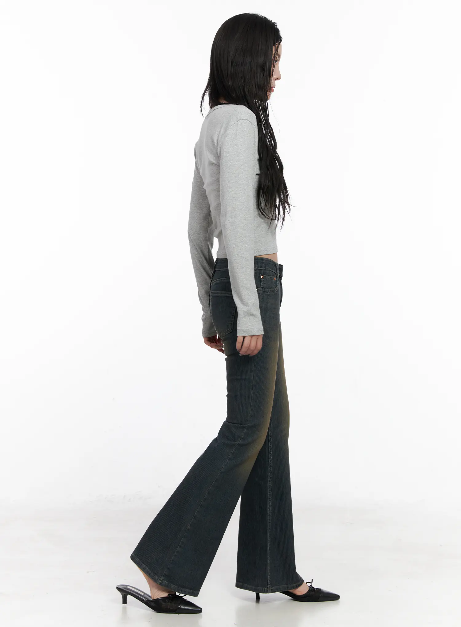 Soleil Hip Pad Stripe Flared Jeans CN512 - Image 6