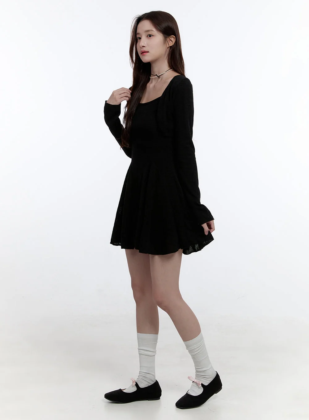 Solid Charm Mini Dress and Cardigan Set OO407 - Image 2