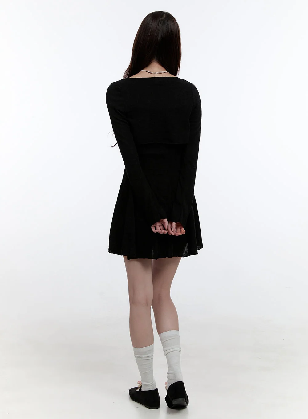 Solid Charm Mini Dress and Cardigan Set OO407 - Image 3