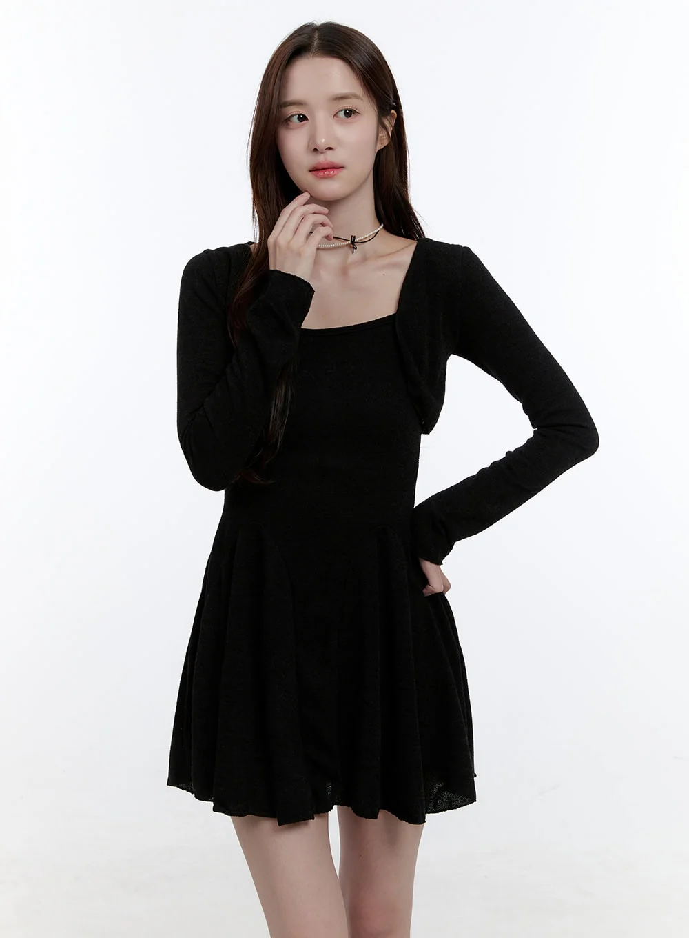 Solid Charm Mini Dress and Cardigan Set OO407 - Image 5