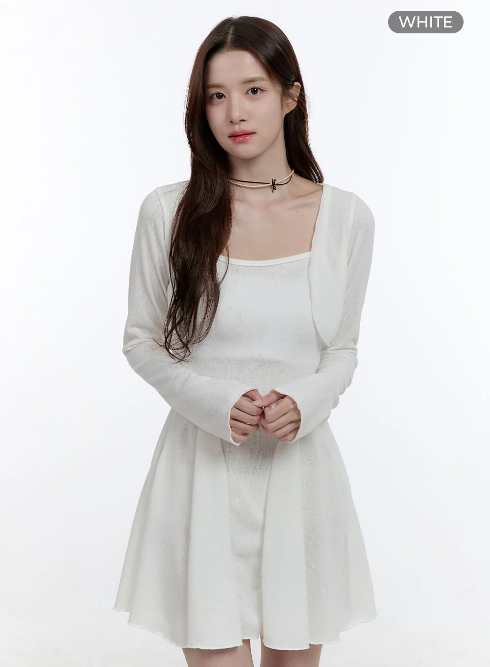 Solid Charm Mini Dress and Cardigan Set OO407 - Image 9