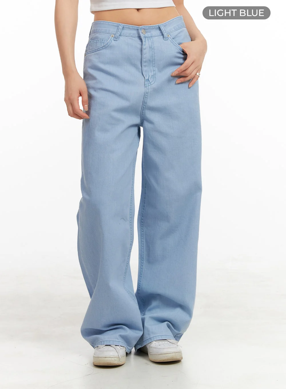 Solid Cotton Loose Fit Straight Jeans OA429 - Image 6