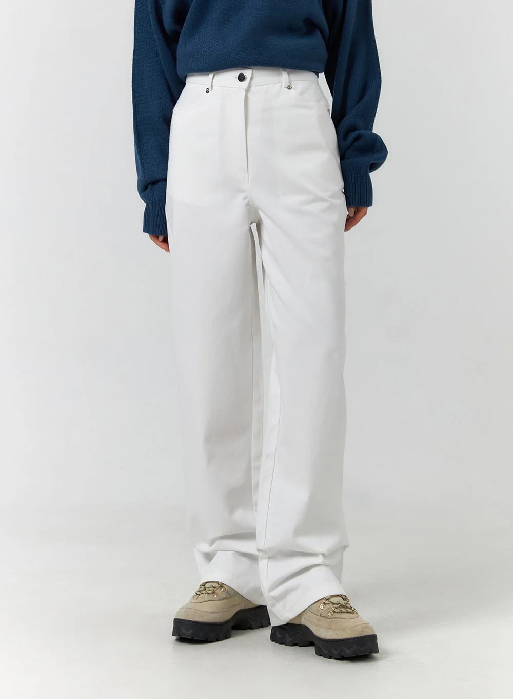 Solid Cotton Straight Pants CF401 - Image 2