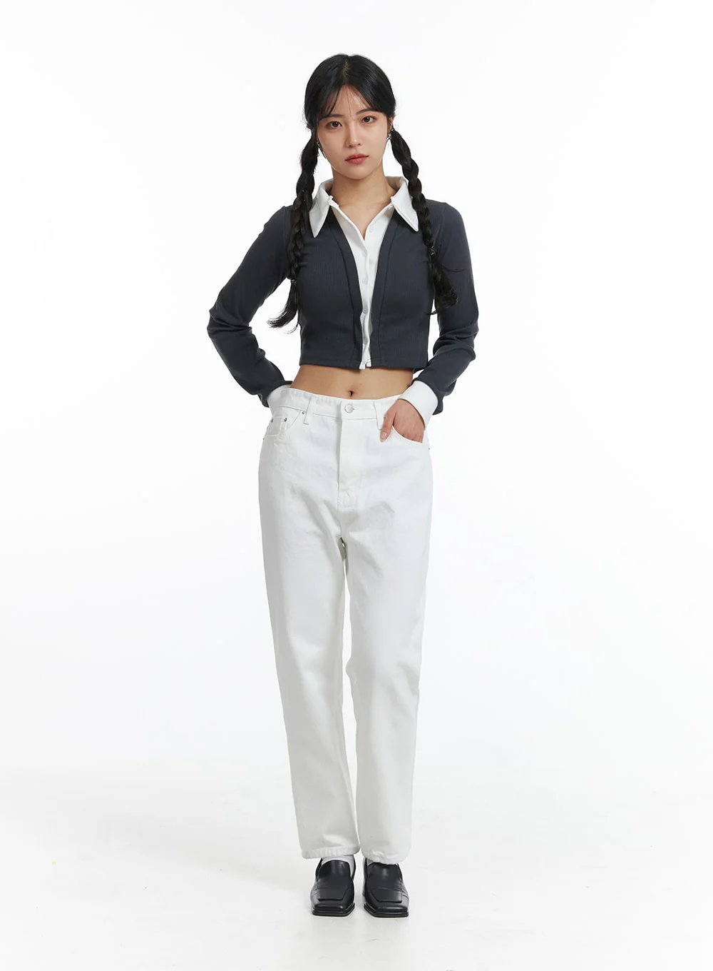 Solid Cotton Straight Pants OJ429 - Image 3