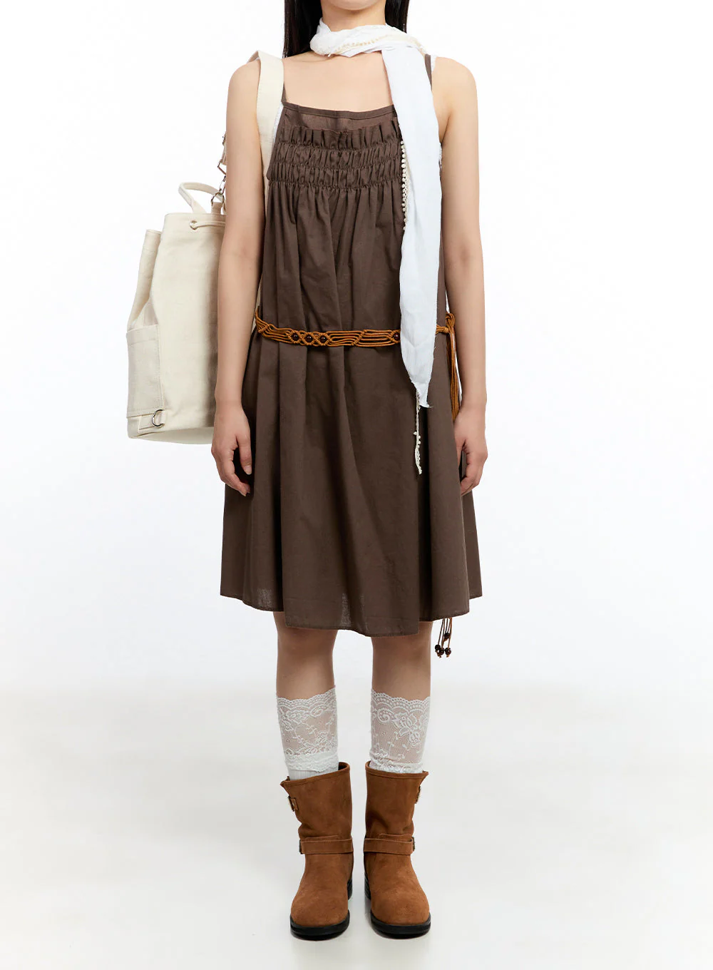 Solid Layered Cotton Midi Dress IU509