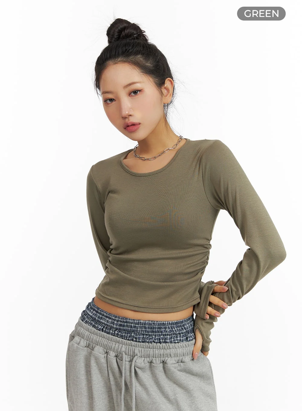 Solid Long Sleeve Crop Top CM408 - Image 9