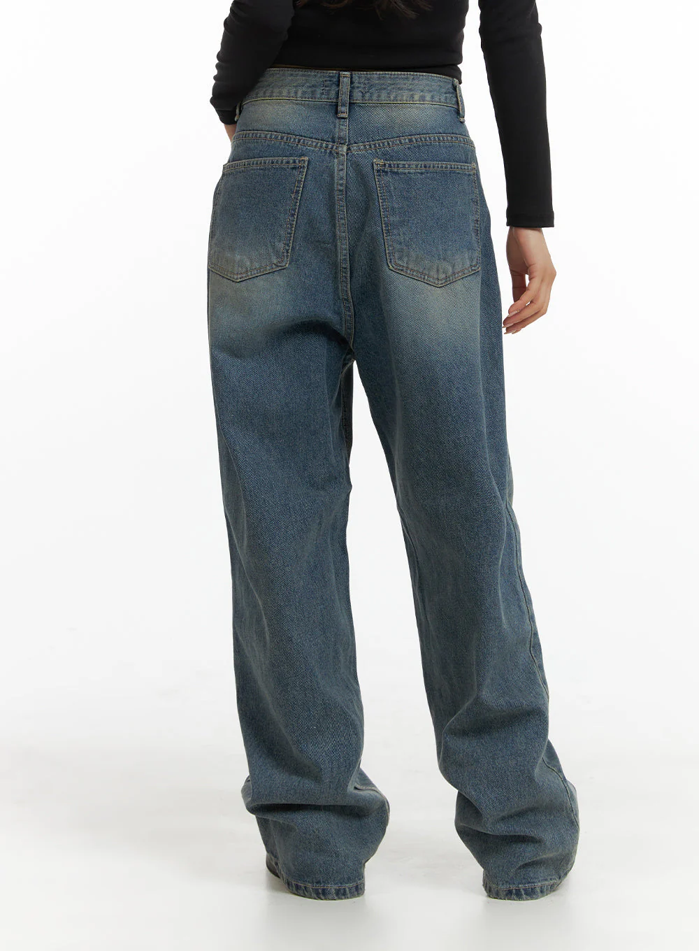 Solid Mid Waist Pocket Straight Leg Jeans IJ411 - Image 5