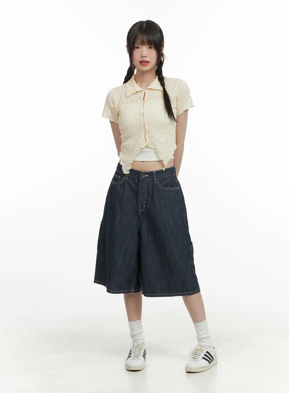 Solid Wide-Leg Bermuda Jorts CY414 - Image 2