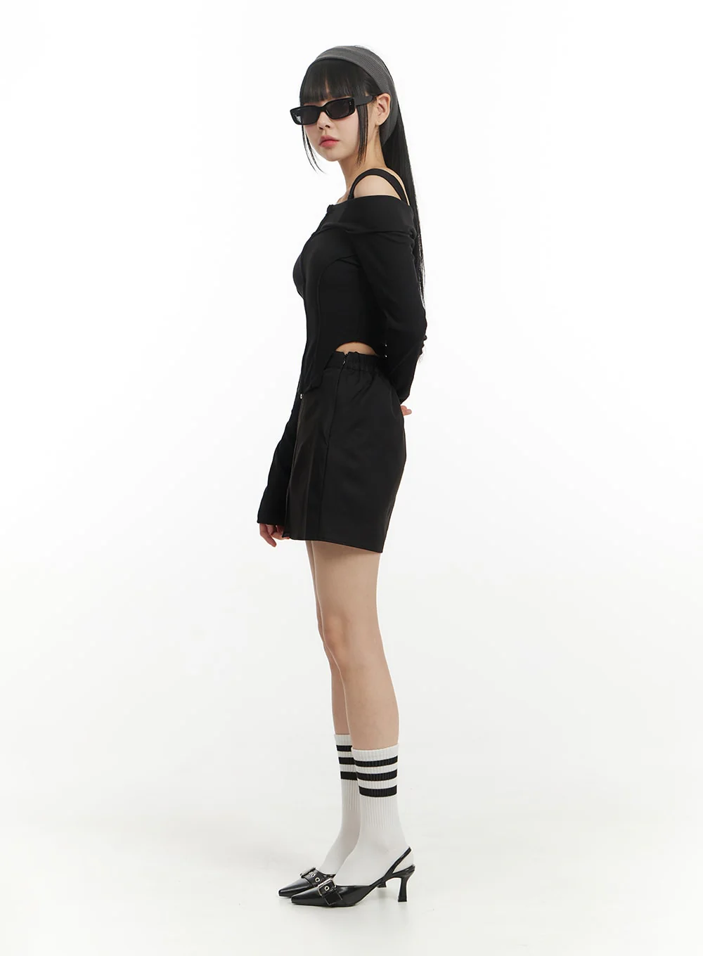 Solid Zipper Detail Off Shoulder Long Sleeve IM406 - Image 6