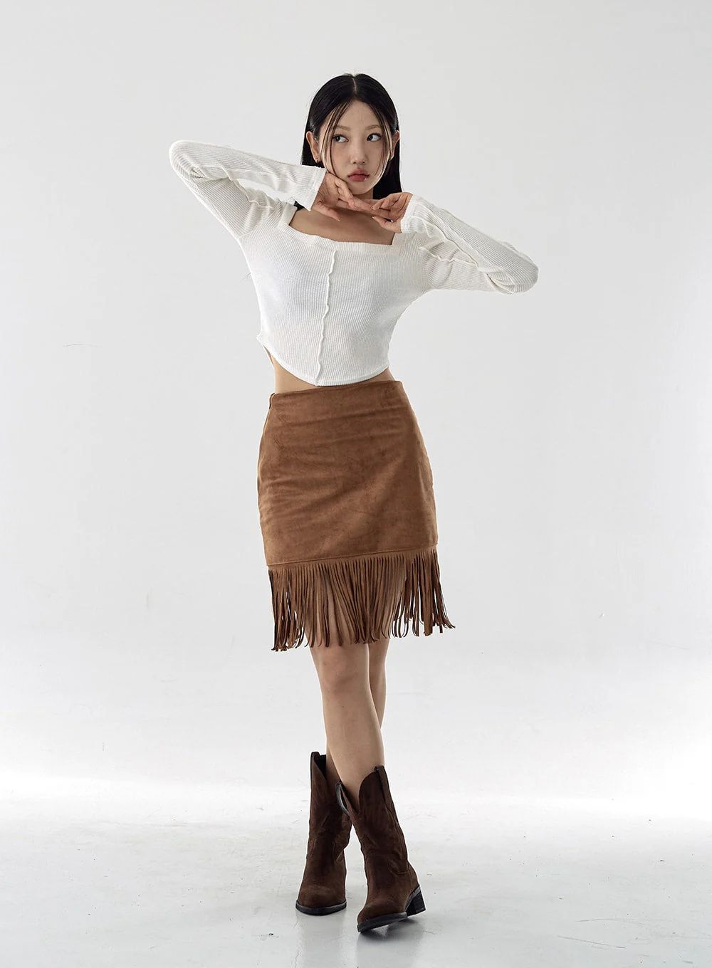 Square Neck Crop Long Sleeve Shirt CG16 - Image 10