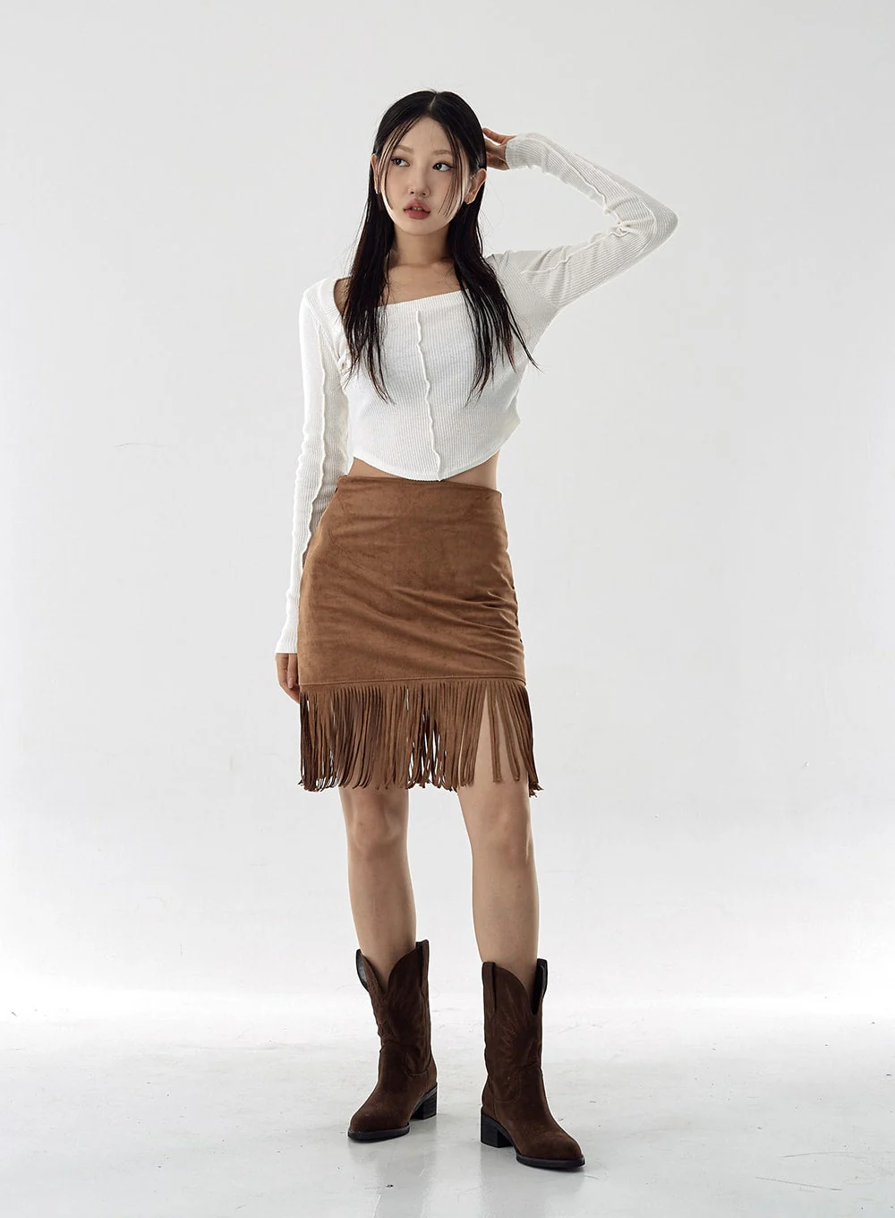Square Neck Crop Long Sleeve Shirt CG16 - Image 12