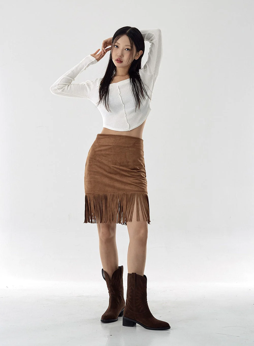 Square Neck Crop Long Sleeve Shirt CG16 - Image 8