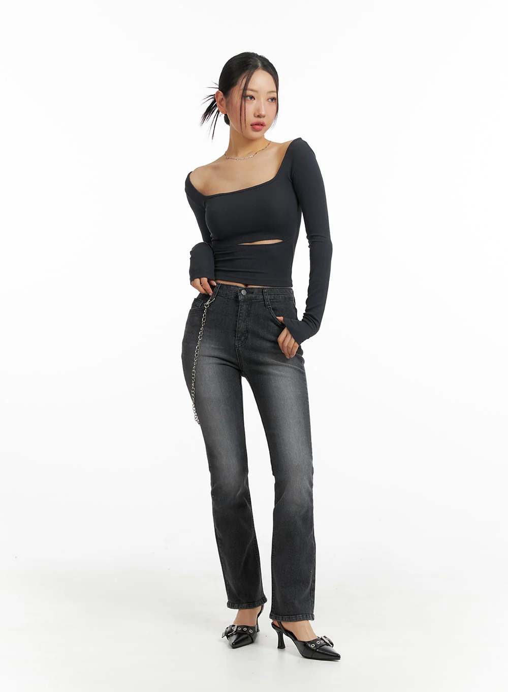 Square Neck Cut Out Crop Top IM405 - Image 2