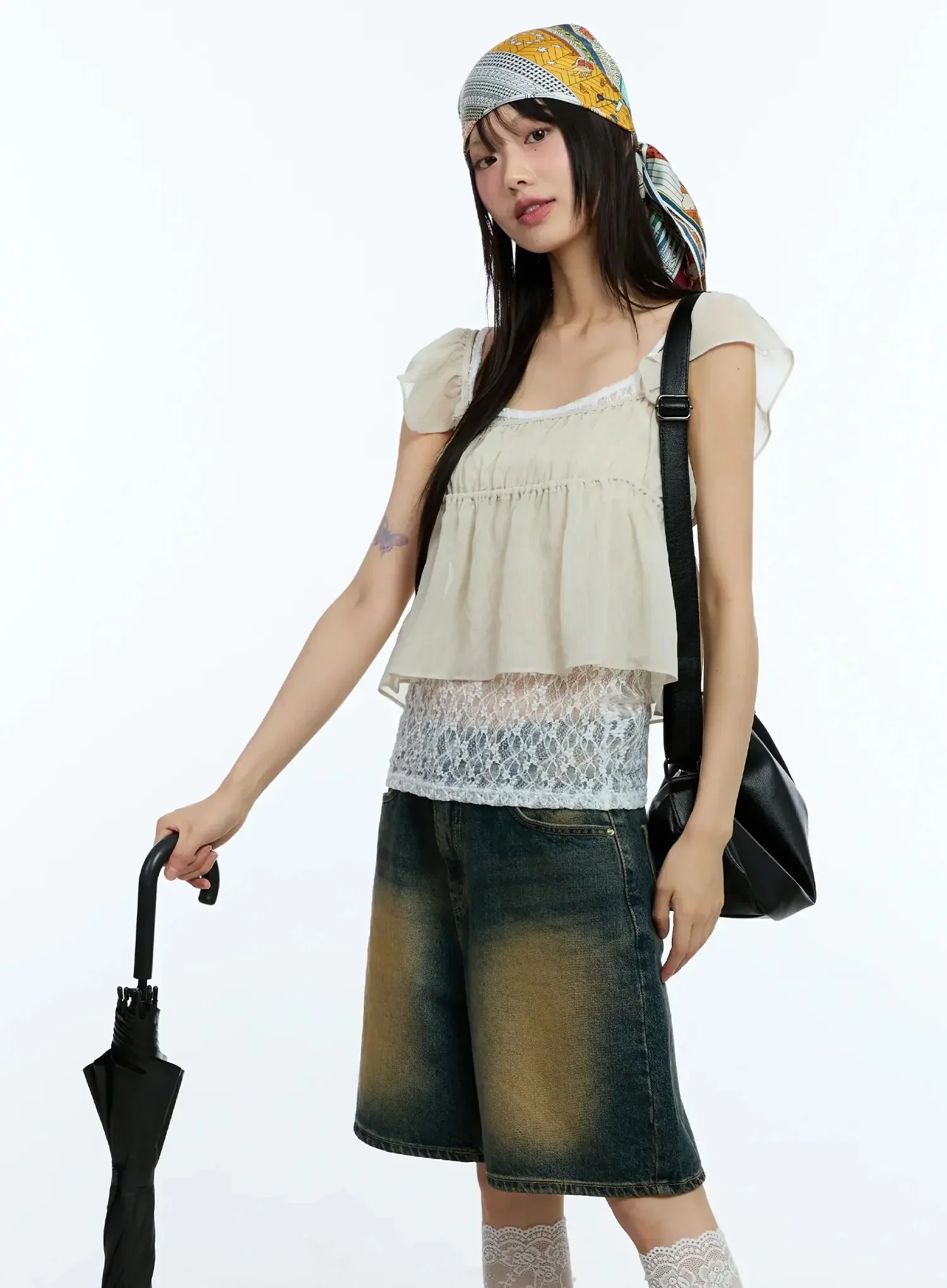 Square Neck Flared Crop Top IU523