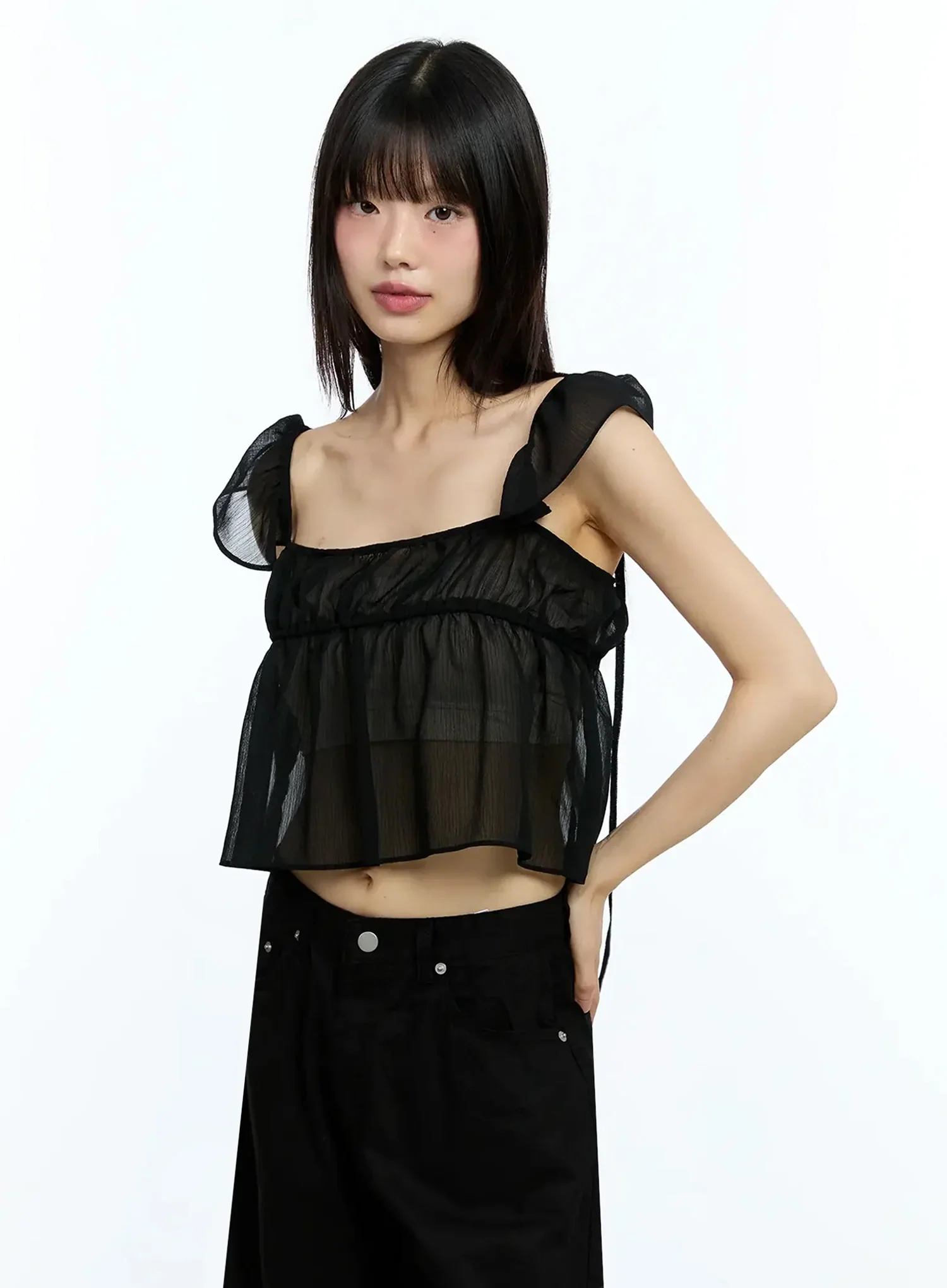 Square Neck Flared Crop Top IU523 - Image 6