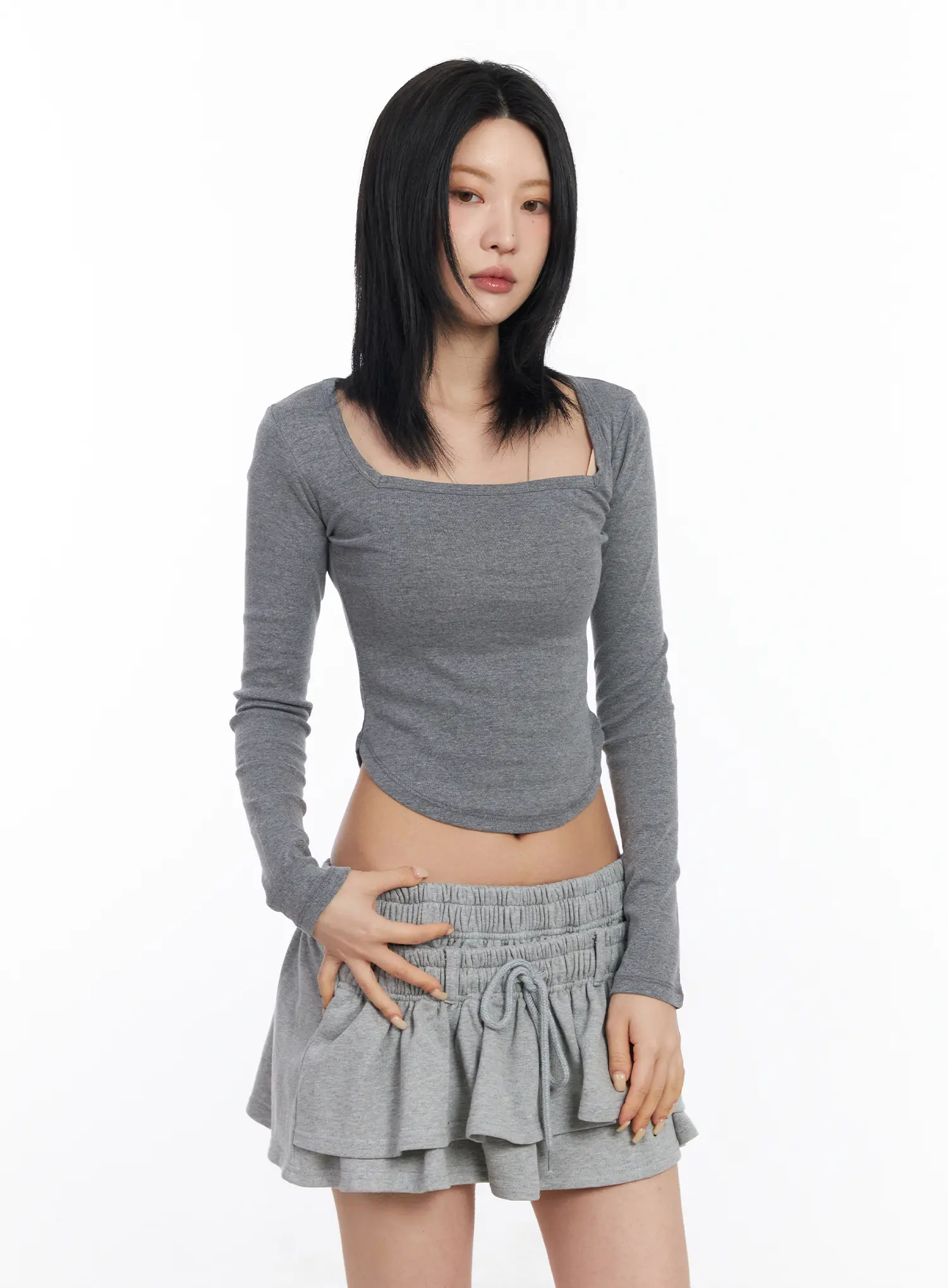 Square Neck Long Sleeve Crop Top CF526 - Image 6
