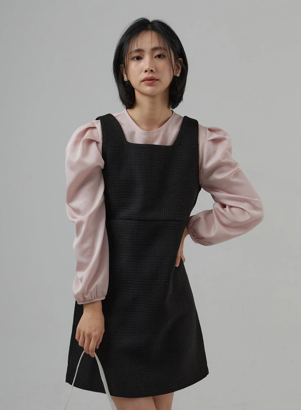 Square Neck Sleeveless Tweed Mini Dress OD29 - Image 3