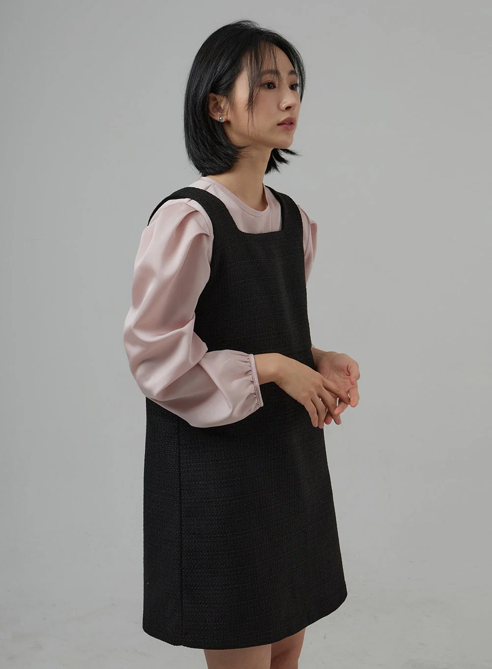 Square Neck Sleeveless Tweed Mini Dress OD29 - Image 6