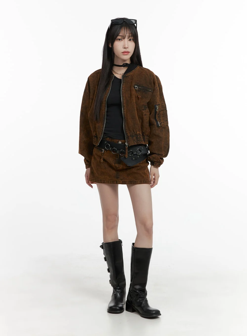 Stand Collar Solid Denim Jacket CA402 - Image 3
