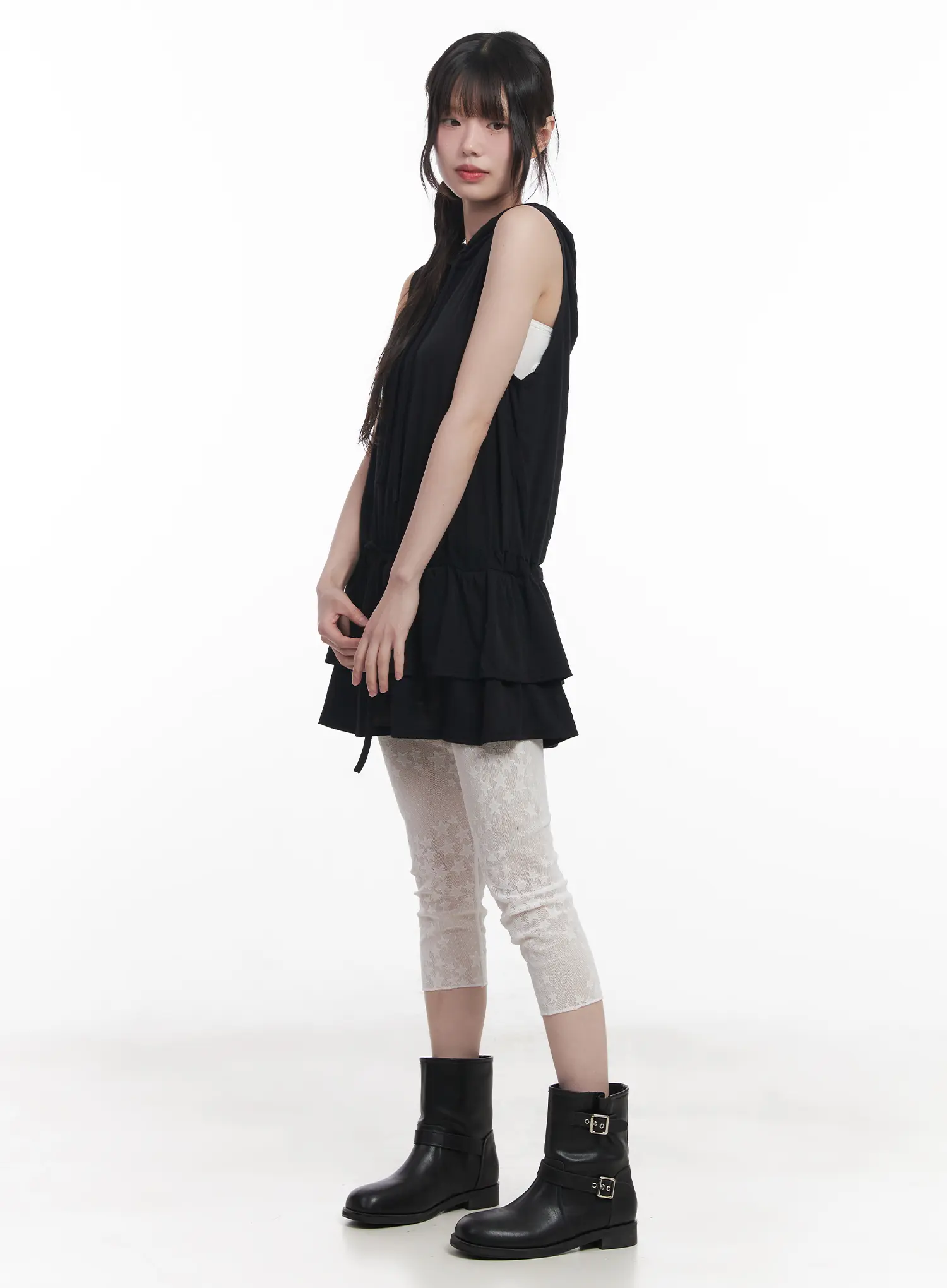Star Print Sheer Mid-Length Leggings CU519 - Image 4