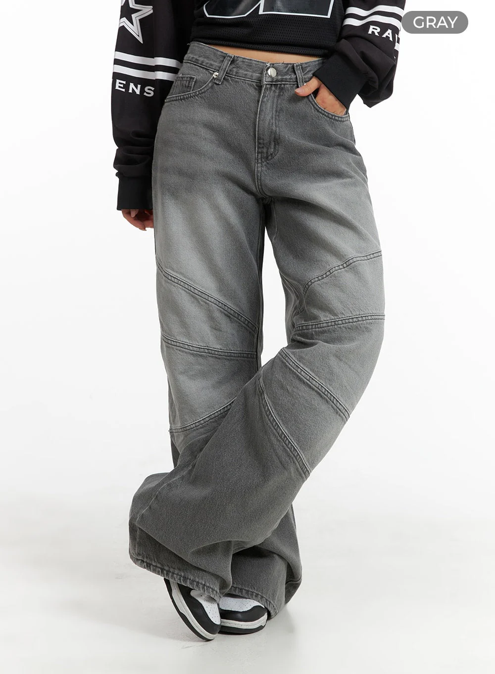Stitch Detail Wide Leg Jeans CM419 - Image 7