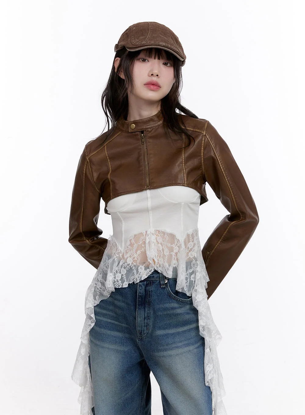 Stitched Faux-Leather Bolero Jacket CF511 - Image 8