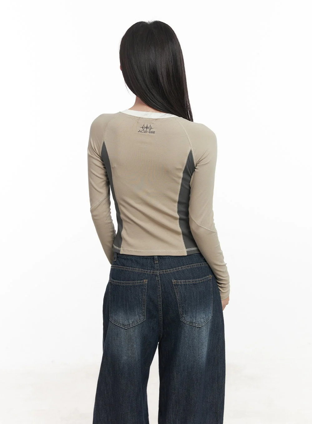 Stitched Half-Zip Long-Sleeve Crop Top CA521 - Image 7
