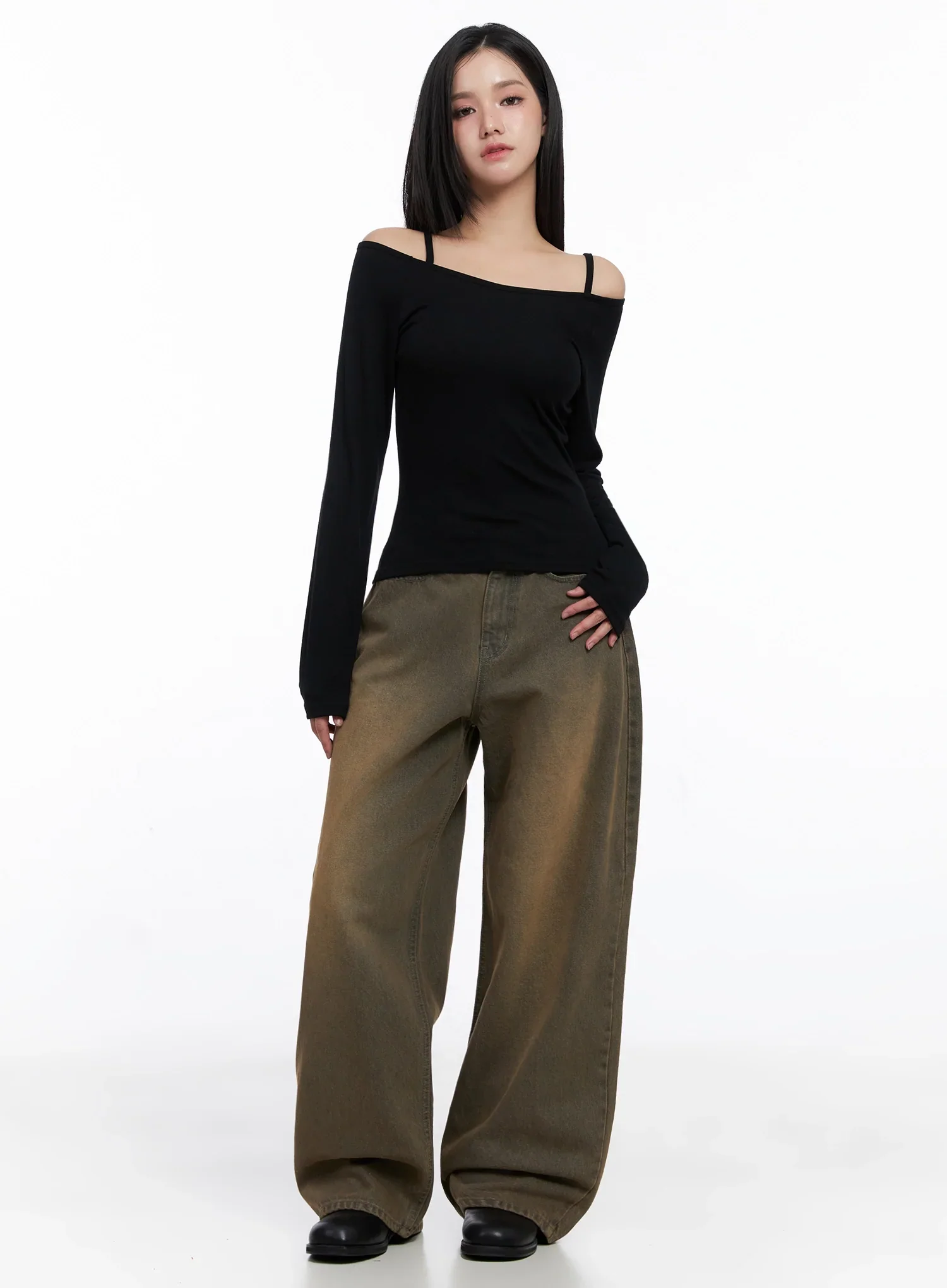 [STR] Mirren Brown Washed Baggy Jeans IS525 - Image 10