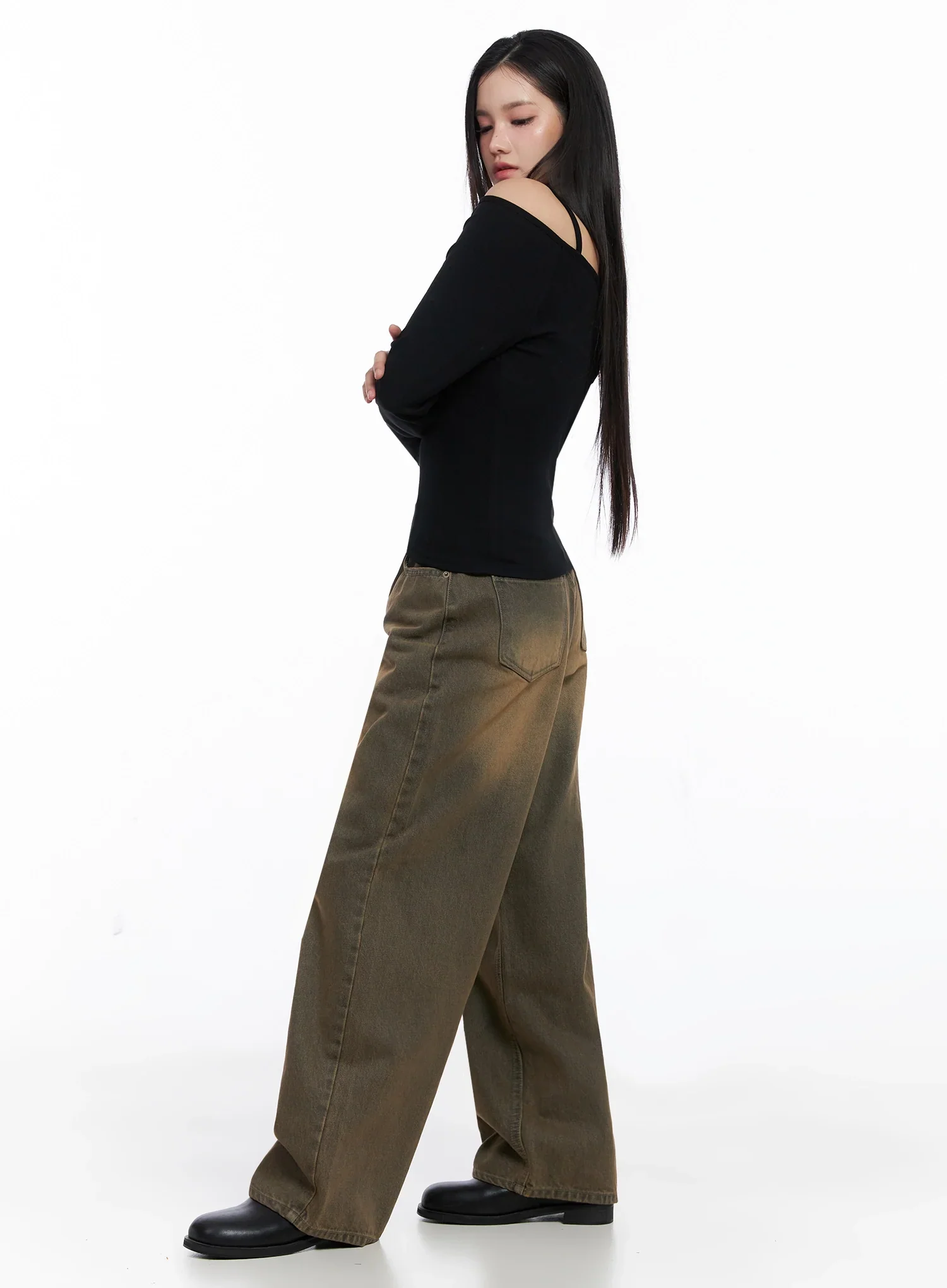 [STR] Mirren Brown Washed Baggy Jeans IS525 - Image 11