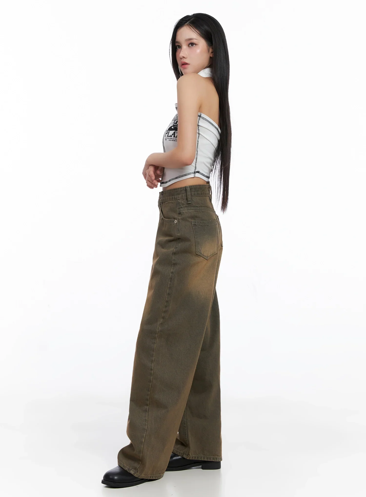 [STR] Mirren Brown Washed Baggy Jeans IS525 - Image 7