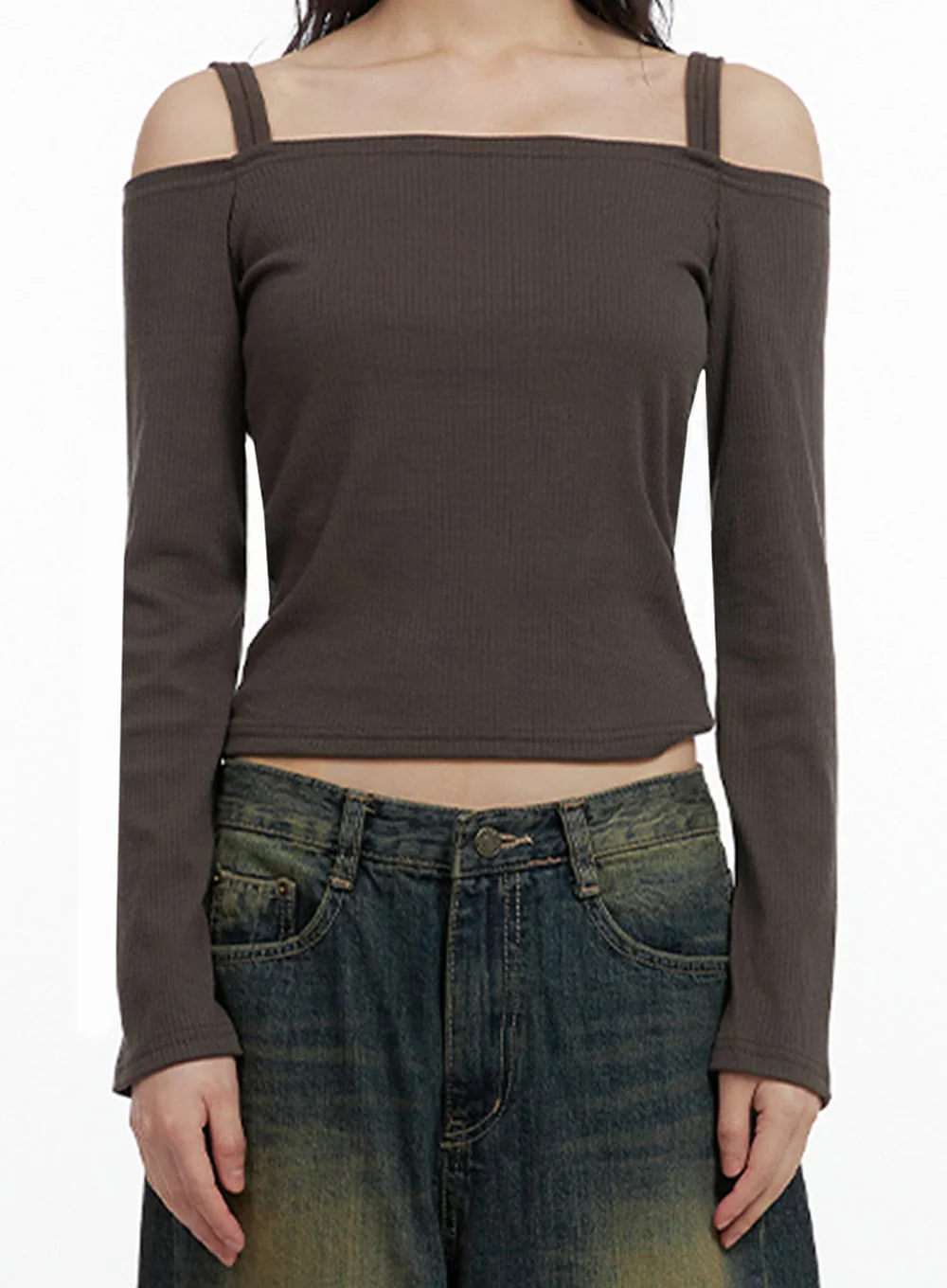 Strap Off-Shoulder Crop Top IO430 - Image 3