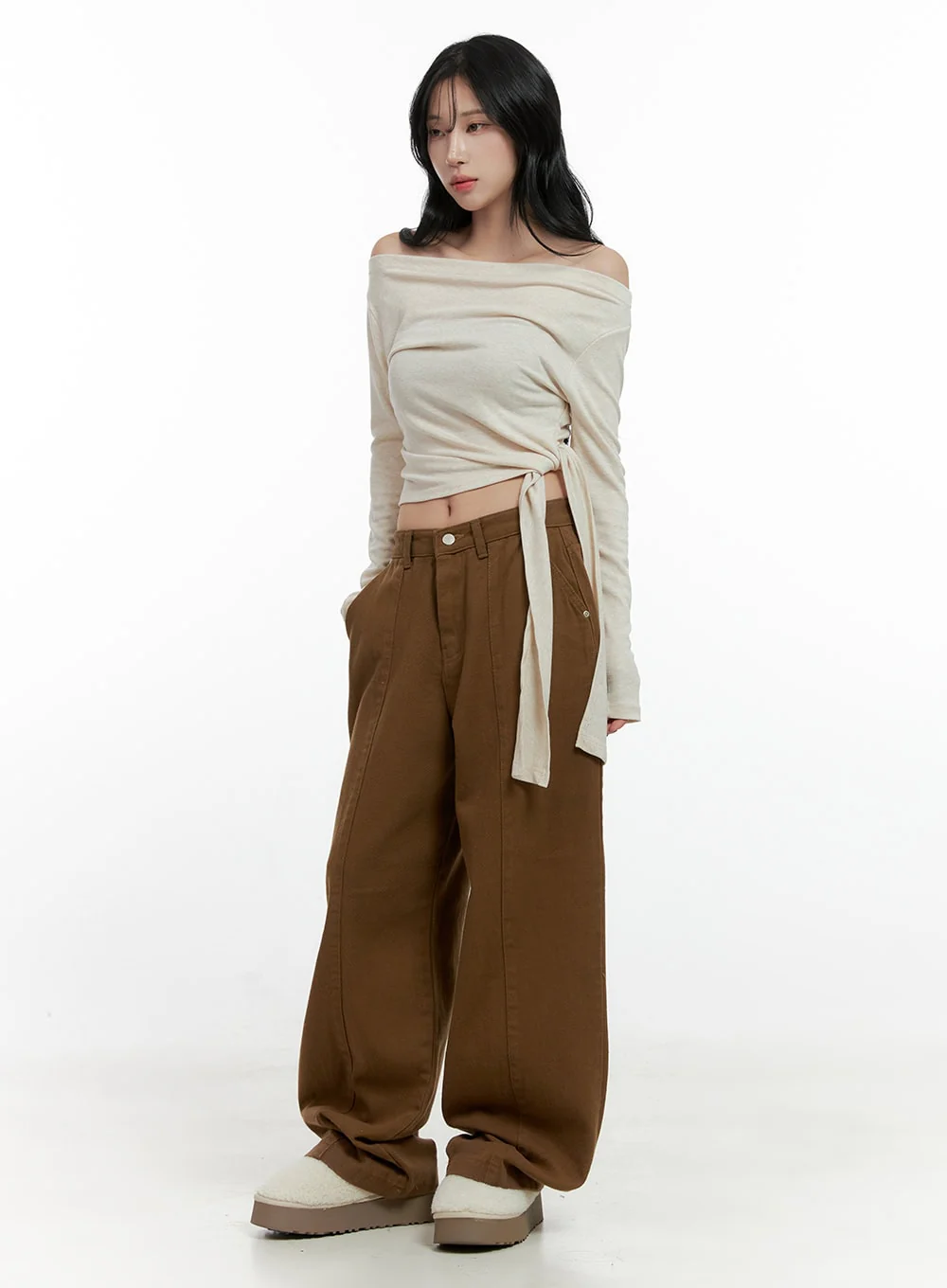 Strap Solid Long Sleeve Crop Top CN408 - Image 2