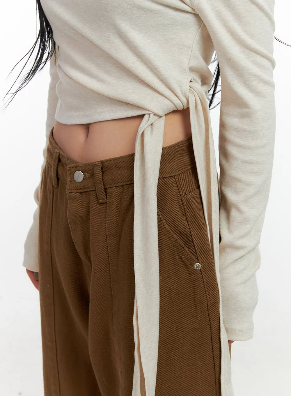 Strap Solid Long Sleeve Crop Top CN408 - Image 3