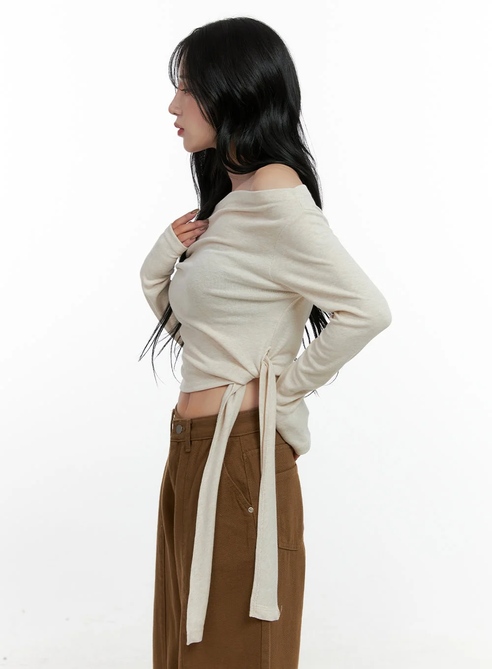 Strap Solid Long Sleeve Crop Top CN408 - Image 4