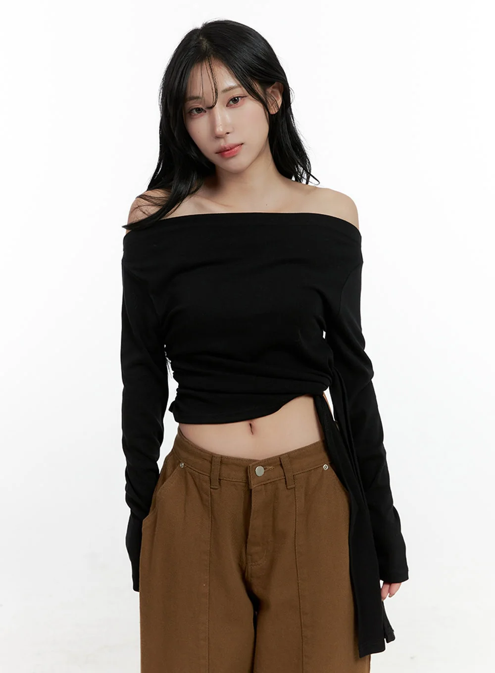 Strap Solid Long Sleeve Crop Top CN408 - Image 9