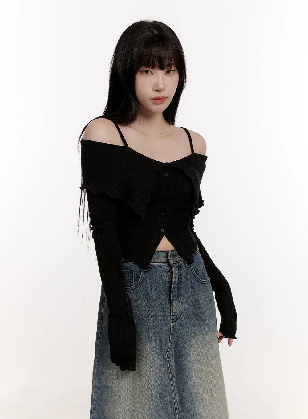 Strapped Off-Shoulder Long-Sleeve Crop Top CJ529 - Image 9