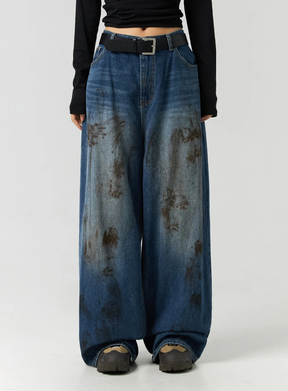 Street-Style Wide Fit Washed Jeans CO323 - Image 2
