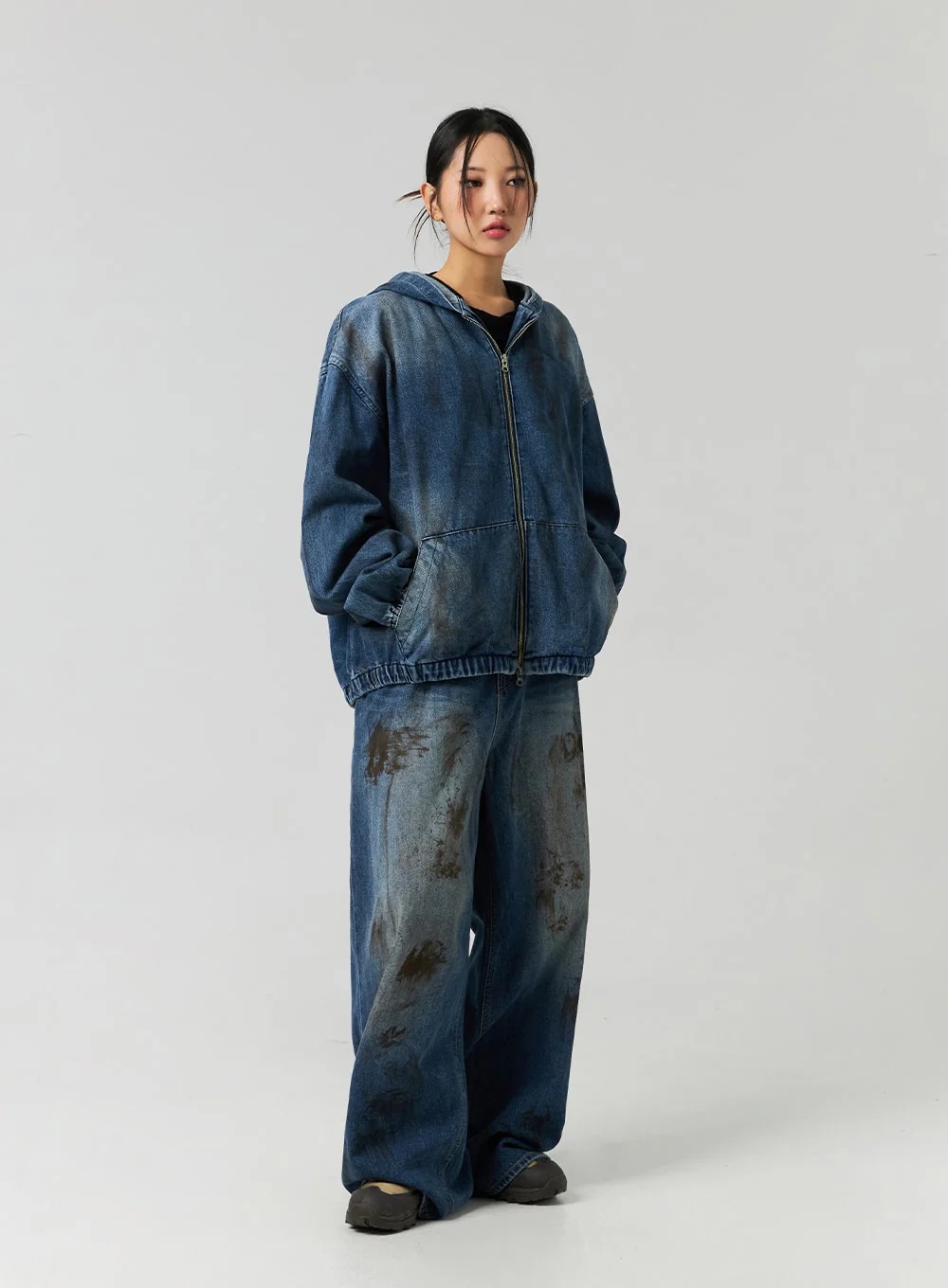 Street-Style Wide Fit Washed Jeans CO323 - Image 3
