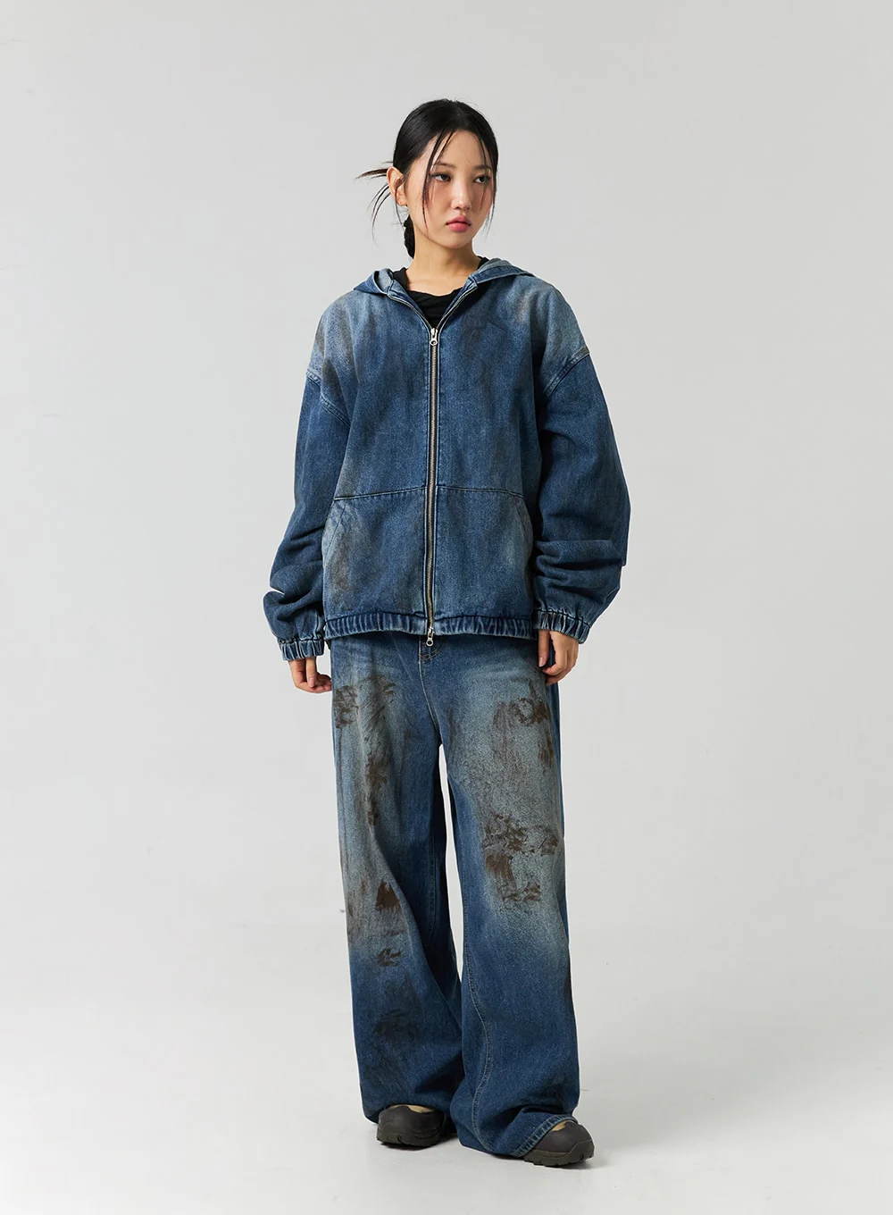 Street-Style Wide Fit Washed Jeans CO323 - Image 4