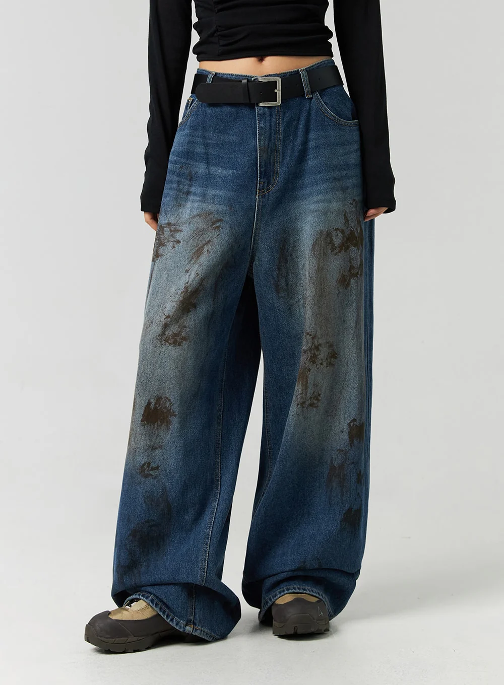 Street-Style Wide Fit Washed Jeans CO323 - Image 5