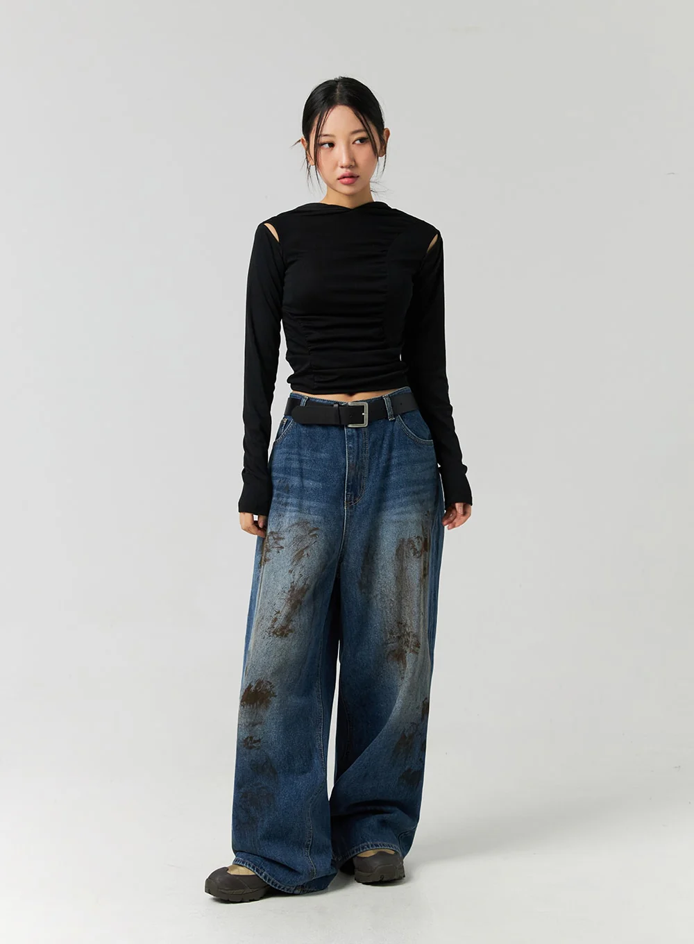 Street-Style Wide Fit Washed Jeans CO323 - Image 7