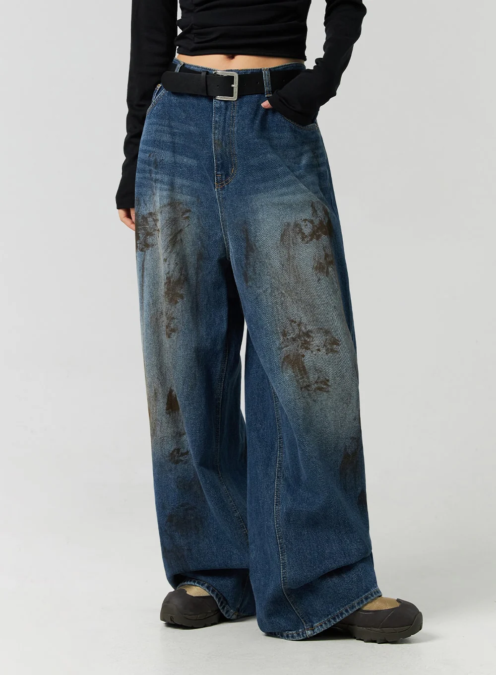 Street-Style Wide Fit Washed Jeans CO323 - Image 9