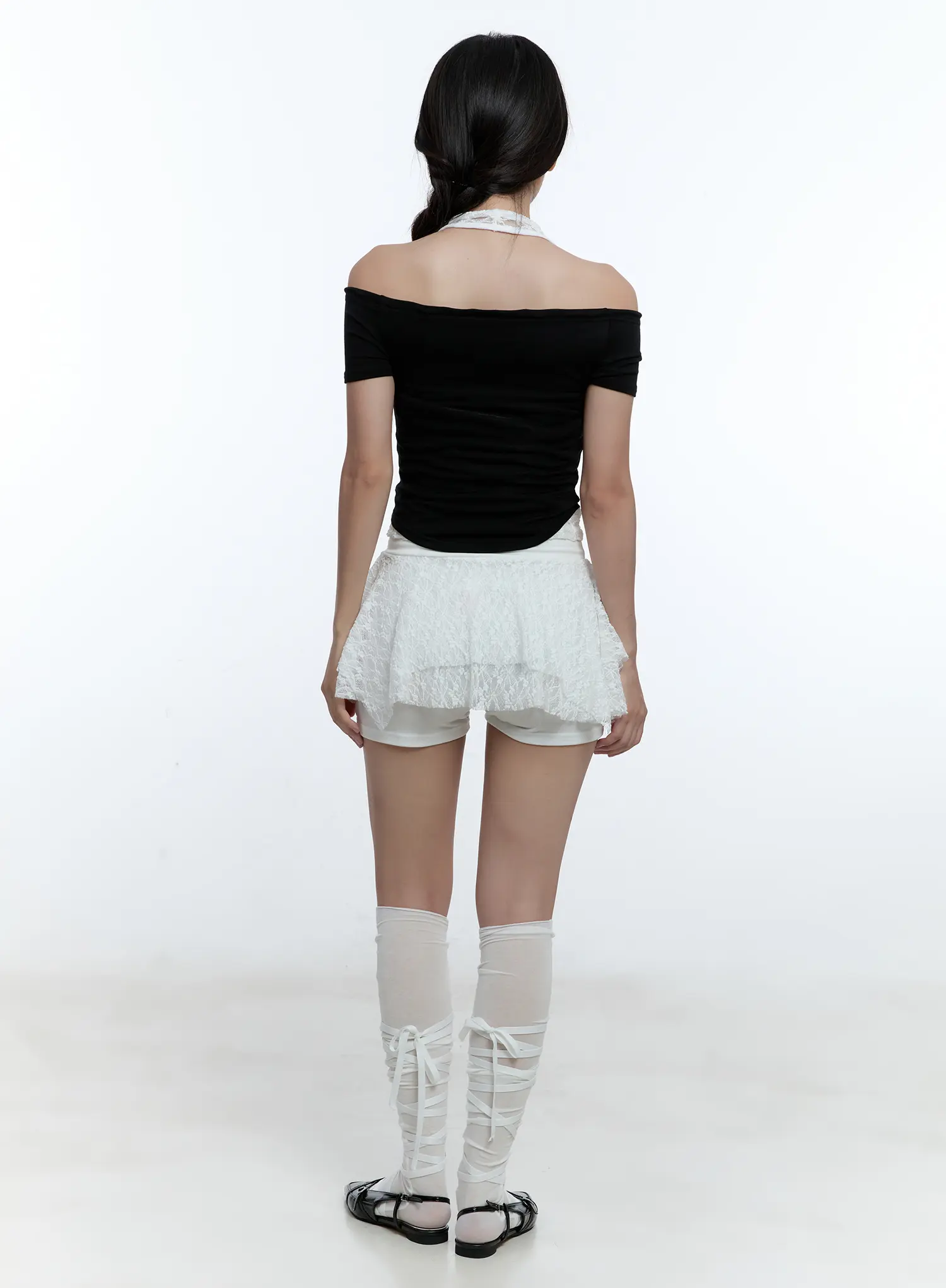 String Detail Off-Shoulder Crop Top CU527 - Image 5