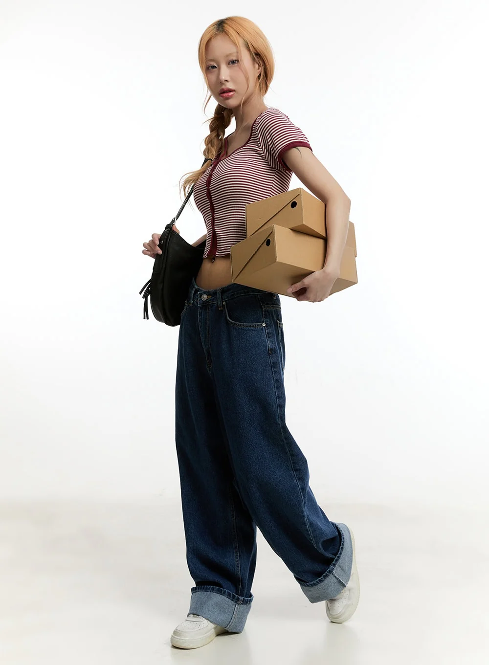 Stripe Buttoned Crop Top CY501 - Image 10