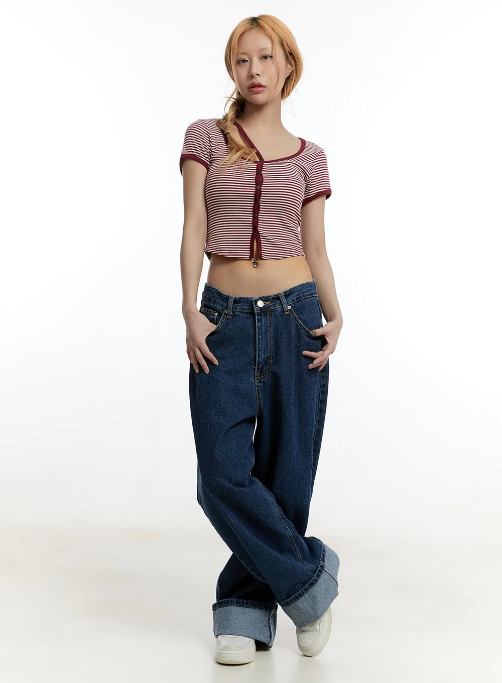 Stripe Buttoned Crop Top CY501 - Image 4